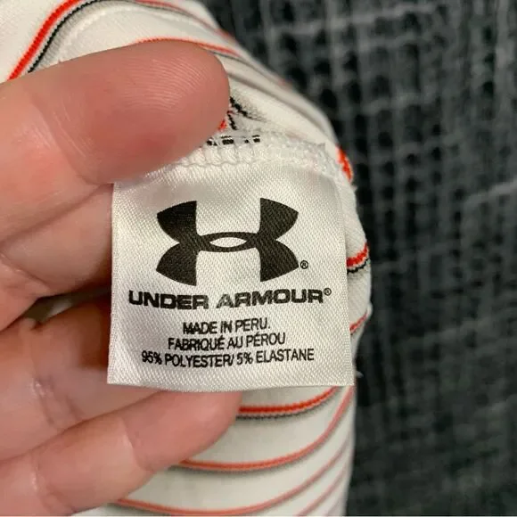 UNDER ARMOUR Men's HeatGear White and Red Stripe Polo Shirt Small #511 - Picture 5 of 9